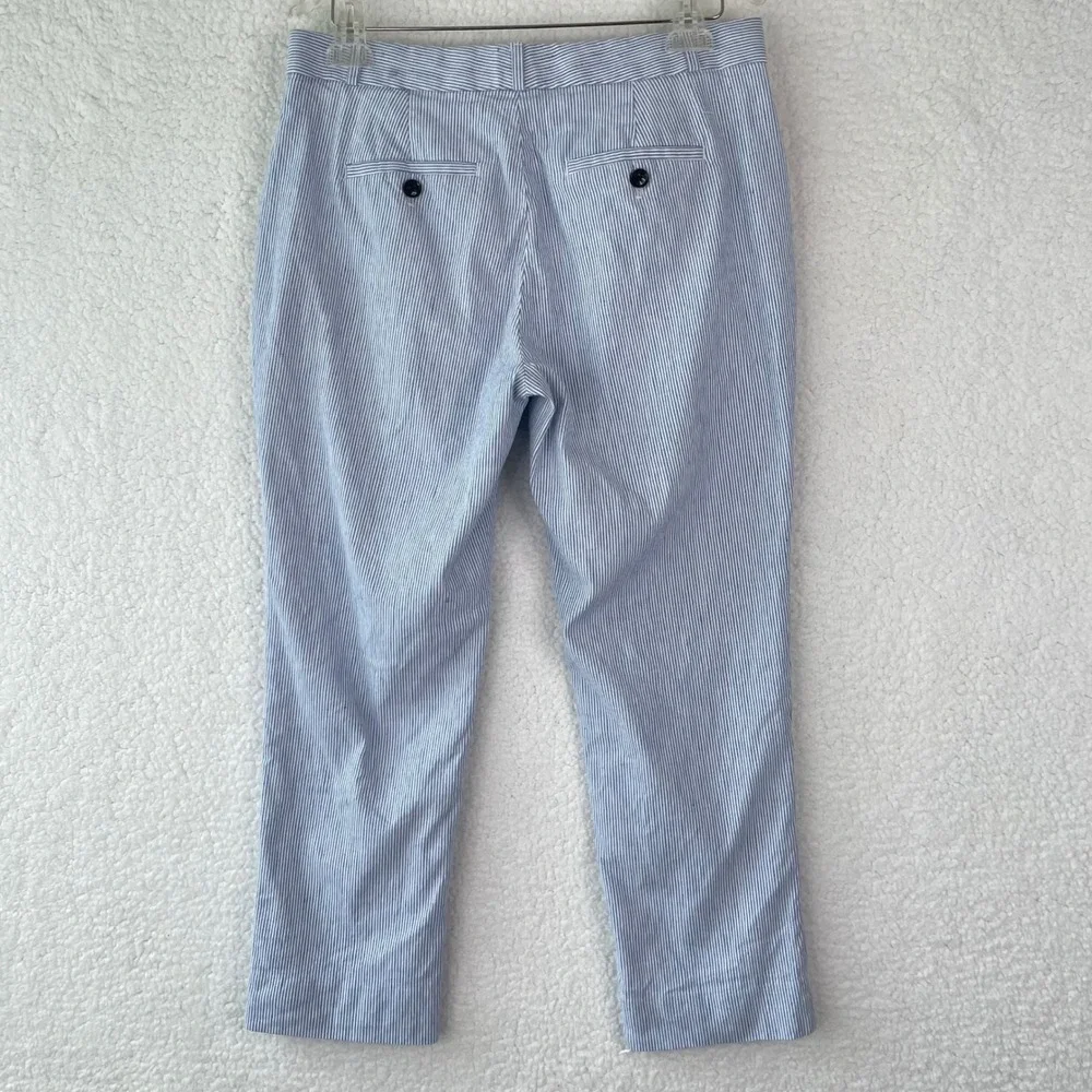 Banana Republic Avery Pinstripe Linen Blend Pants Blue White Womens 6P Petite